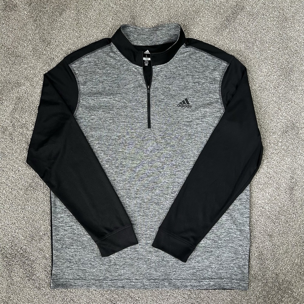 ADIDAS Golf 1/4 Zip -Men's LARGE- Black Gray Long Sleeve EUC